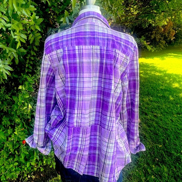 Christopher & Banks Purple Plaid Button Down Shirt - Picture 4 of 8